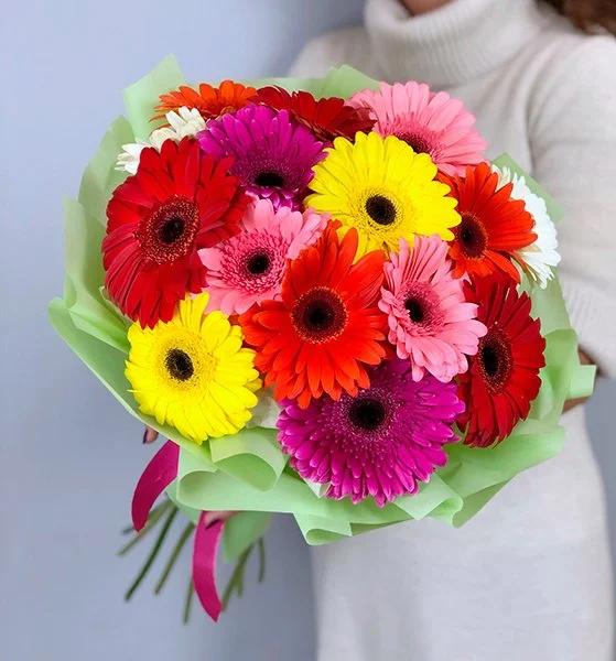 gerbera-mix-buket 15 гербер микс